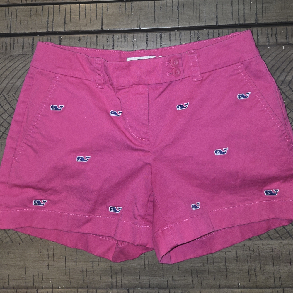 Vineyard Vines Pink Bermuda Shorts with Whale Embroidery